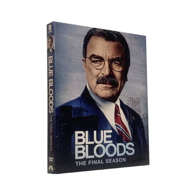 Blue Bloods: The Final Season 14 (DVD) cover featuring a formal suit and tie design with a cityscape background. The title, 'Blue Bloods: The Final Season,' is displayed in bold white text at the bottom. Ideal for fans of TV series and DVD movie collections.