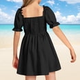 thumbnail image 5 of LUOGENLI Dress Summer Girls Chiffon Ruffle Mini Dress Square Neck Short Sleeve Solid A Line Dress Dress for Girls Midi Length with Pockets Black 3-4 Years, 5 of 5