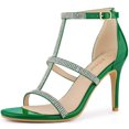 thumbnail image 1 of BLISSFUL STEP Women's Rhinestone Ankle Strap Stiletto High Heels Sandals, 1 of 6