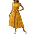 thumbnail image 2 of Ovzne Robes pour Femmes 2025 Robe Femme Mode Femme Été Décontractée Col Rond à Volants Manches Courtes Robe Unie Robe Femme Manches Courtes Liquidation, 2 of 6