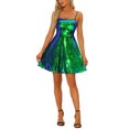 thumbnail image 2 of INSPIRE CHIC Robe pour Femme à Bretelles Spaghetti Ajustables, Paillettes Scintillantes, Robe Trapèze Courte, G Vert, 2 of 6