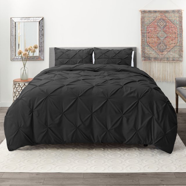 Nestl Couette à Plis Pincés, Ensemble de Couette Grand/double, Noir