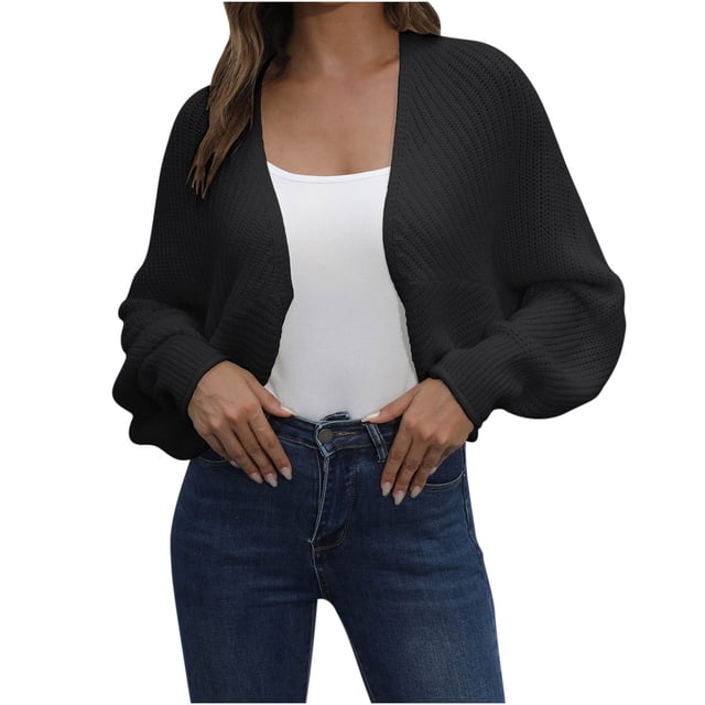 Timegard Cardigan Sweaters for Women Cropped Knit Jackets Open Front Long Sleeve Shrugs Fall Winter Fashion