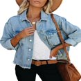 thumbnail image 3 of Aunavey Women‘s Basic Button Down Long Sleeve Stretchy Jean Trucker Denim Jacket, 3 of 7
