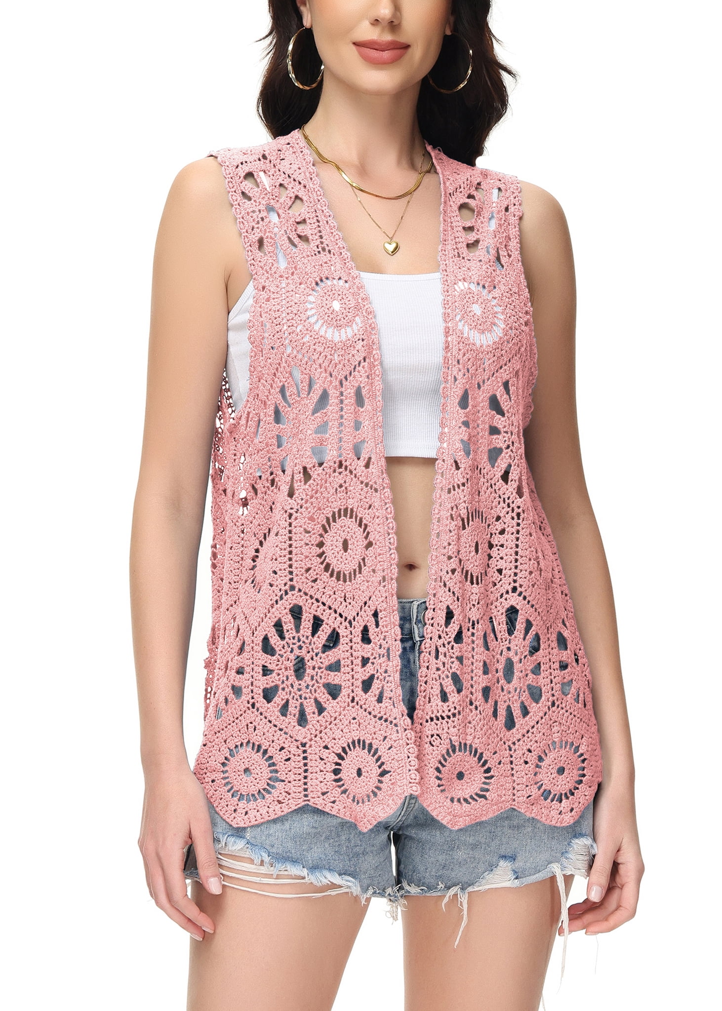 Women's Floral Crochet Lace Trim Open Front Cardigan