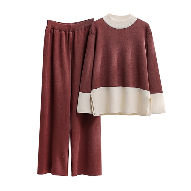Yuyuzo Womens Ribble Knit 2 Piece Sets Long Sleeve Turtleneck Pullover Sweaters with Straight Leg Pants Suits