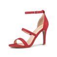 thumbnail image 1 of BLISSFUL STEP Women's Shoes Faux Suede Stiletto High Heel Open Toe Adjustable Ankle Strap Sandals  Red 8, 1 of 8