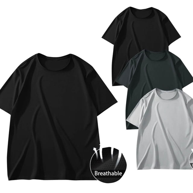 asjyhkr 3PCS Plus Size Men's Short Sleeve T-Shirt Crew Neck Tshirts Basic Plain Tees M-5XL