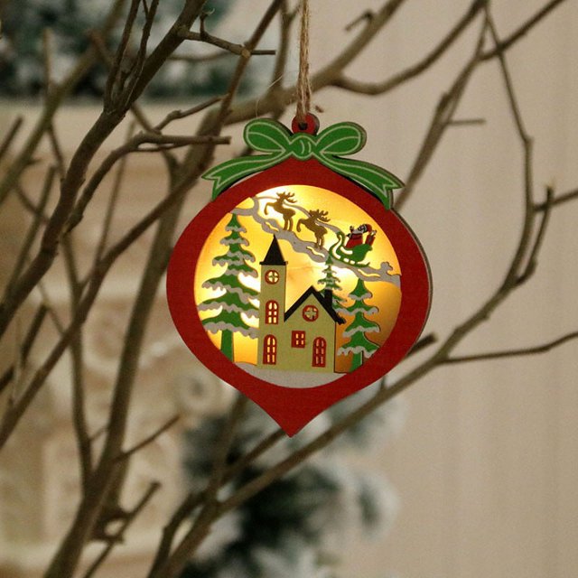 Christmas Tree Small with Lights Christmas Tree Pendants Wooden Colored Luminous Small Pendants Christmas Tree Ornaments Small Christmas Tree with Lights Wooden Christmas Tree Ornaments
