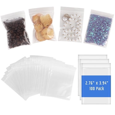 100 Pcs Sacs à Glissière, 2,76 x 3,94 Pouces Sacs Transparents, Sacs Transparents avec Fermeture à Glissière Refermable, Petits Sacs en Poly à Glissière, Mini Pochette de Rangement pour Bijoux Perles Aliments