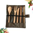 thumbnail image 4 of 6PCS Bamboo Tableware Set Portable Outdoor Flatware Eco-friendly Travel Cutlery Food Serving Kit (Dark Green), 4 of 8