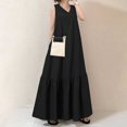 thumbnail image 1 of Meichang Robes Longues Maxi Sans Manches pour Femmes 2025 Été Col en V Coton Lin Robes d'Été Évasées Coupe Ample Ourlet à Volants Longue Robe Femmes Robes d'Été Liquidation, 1 of 8