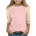 thumbnail image 1 of SERTG T-Shirt Mode Enfant Col Rond Manches 3/4 Imprimé Col Rond pour Été et Printemps 4-15 Ans (Rose4,5 Ans), 1 of 7