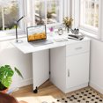thumbnail image 2 of Costway Folding Computer Desk with Drawer Cabinet & Adjustable Shelf Wheel for Living Room, White, 2 of 10