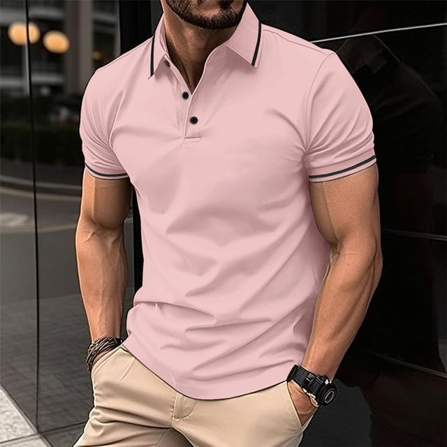 ylioge Golf Shirts for Men Office Work Short Sleeve Pullover Tees Tops Button Collared Solid Color Casual Breathable Basic Loose Athletic Tshirts