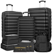 Gowill 10 Piece Hardside Luggage Set 28/24/20 inch Hardshell Lightweight Spinner Wheels Carry-on and Checked Suitcase with Backpack and 6 Packing Cubes.Black