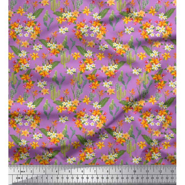 Cactus, Feuilles & Fleurs Tropicales Imprimé Floral Imprimé par Yard 52 Pouces de Large