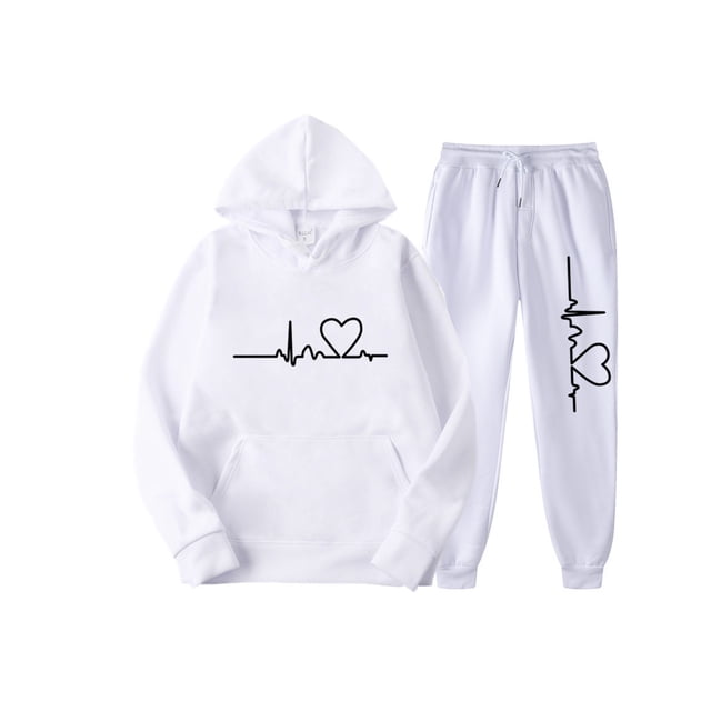 Innerwin Sweatsuits Long Sleeve Ladies Two Piece Outfit Sports Hoodies Beam Foot Tracksuit Sets White M