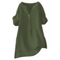 thumbnail image 3 of Baberdicy Chemises à Col Surdimensionné - Hauts Amples Unis pour Femmes (Lin Respirant, de Bureau à Week-End) Vert P, 3 of 8