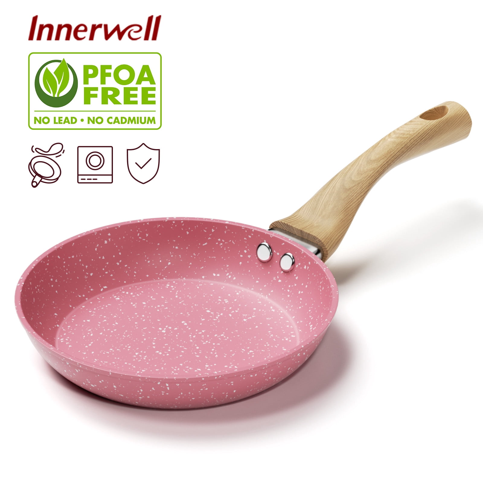 Innerwell 8 Inch Pink Nonstick Frying Pan Skillet Bakelite Handle Saute Granite Cookware Fits Various Stoves