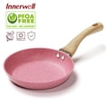 thumbnail image 1 of Innerwell 8 Inch Pink Nonstick Frying Pan Skillet Bakelite Handle Saute Granite Cookware Fits Various Stoves, 1 of 6