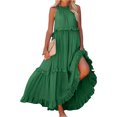 thumbnail image 1 of Robes d'Été pour Femmes 2025 Robe Maxi Sans Manches Décontractée Fluide à Volants Élégante Robe de Soleil Unie Verte L, 1 of 5