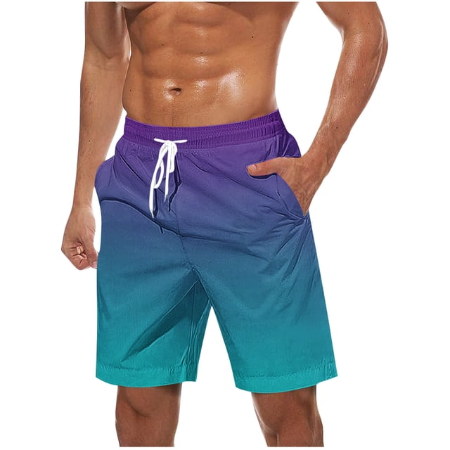 Plebaso Beach Shorts for Men Gradient Print Casual Shorts Drawstring Lightweight Summer Fashion Shorts