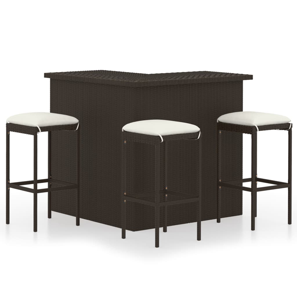 vidaXL 4 Piece Garden Bar Set with Cushions Poly Rattan Brown