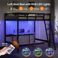 thumbnail image 2 of Ktaxon Loft Bed Full Sikce with USB Charging Station/LED, Solid Wood Bunk Bed Frame with Flat Rungs, Black, 2 of 10