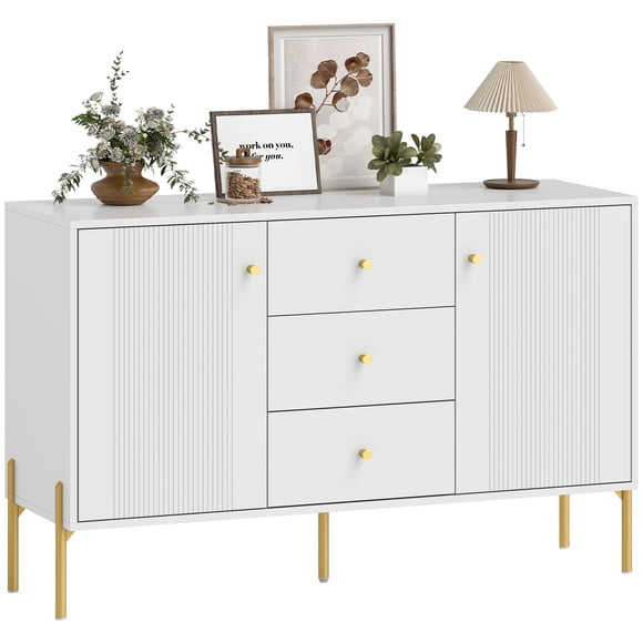 HOMCOM 47" Buffet Cabinet with 3 Drawers and 2 Doors Modern Sideboard White
