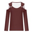 thumbnail image 4 of Yuyuzo Womens Tunic Tops Cold Shoulder Long Sleeve Shirts Loose Solid Color Lightweight Tee Tops, 4 of 5