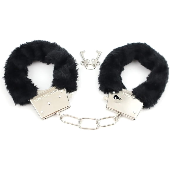 Stainless Steel Pink Fluffy Handcuffs for Ankles and Wrist with Chain,Set Fuzzy Sweater Hand Cuff Set for Adults,Black