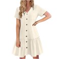 thumbnail image 2 of Robe d'Été pour Femmes 2024 Mode Grande Taille Vacances Couleur Unie Manches Courtes Fête Plage Robe 50 % de Réduction!, 2 of 8