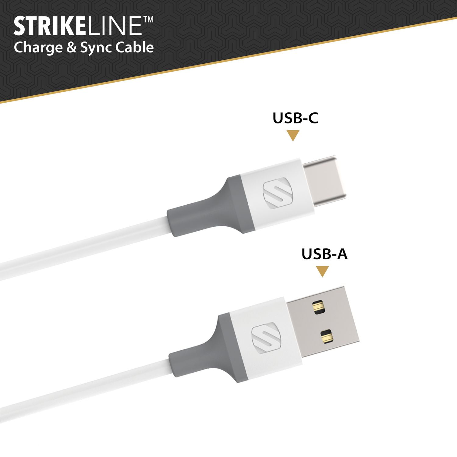 Câble de recharge et synchronisation Scosche CA4WG-SP Strikeline USB-A à USB-C 1,3 m (4 pi) blanc/gris