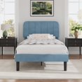 thumbnail image 1 of VECELO Twin Size Upholstered Beds, Modern Platform Bed Frame with Adjustable Headboard, Wooden Slats Support/No Box Spring Needed, Light Blue, 1 of 8