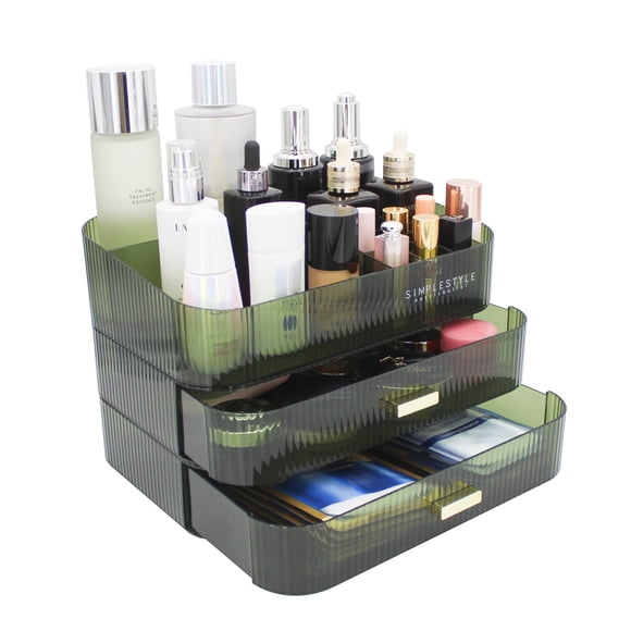 Makeup Organizer with 2 Drawers, Cosmetics Organizer for Bedroom and Bathroom Vanity Countertops, Large Capacity Cosmetic Storage Box for Skincare Cream Pe