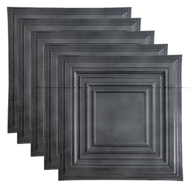 Great Lakes Tin Detroit Argento Nail Up Ceiling Tiles 2ft x 2ft 5 Pack