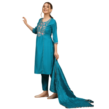 Biba Rangriti Ensemble de Tenue Ethnique Indienne pour Femmes (Kasheeda Révisé 22286), Sarcelle, Taille 38