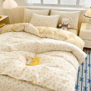 JOLUSERE 3PCS Yellow Roses Floral Duvet Cover Queen Set, Soft Orange Leaves Pattern Aesthetic Reversible Comforter Cover Set for Adults