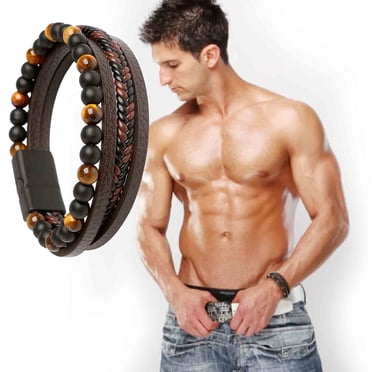EGNMCR Natural Volcanic Stone Eye Beaded Bracelet Health Bracelet Shaping Bracelet Cowhide Rope Agate Bracelet the Bracelet
