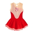 thumbnail image 4 of Nyeemya Kid Girls Ice Figure Skating Costume Patchwork Color Mesh Leotard Dress for Dance Performance Red 16, 4 of 5