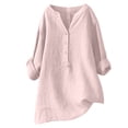 thumbnail image 1 of Penkiiy Tunique Oversize pour Femme Blouse à Manches Longues Décontractée Midi T-Shirt en Coton et Lin Hauts Confortable Grande Taille Chemise Asymétrique L Rose, 1 of 6