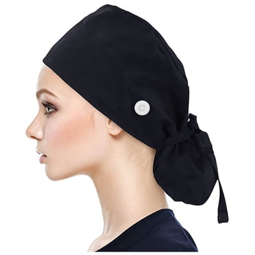 Scrub Cap with Buttons Bouffant Hat with Sweatband for Womens and Mens