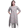 thumbnail image 1 of Bimba Gray Leaves & Ranunculus Floral Asymmetric Kurta Indian Tunic Tops For Women Printed Indian Clothing XSmall, 1 of 6