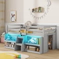 thumbnail image 2 of Gymax Twin Size Loft Bed w/ LED Lights Staircase & Safety Guardrail Under-bed Storage Grey, 2 of 9