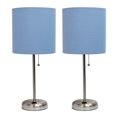 thumbnail image 1 of LimeLights Brushed Steel Stick Lamp with Charging Outlet and Fabric Shade 2 Pack Set, 1 of 7