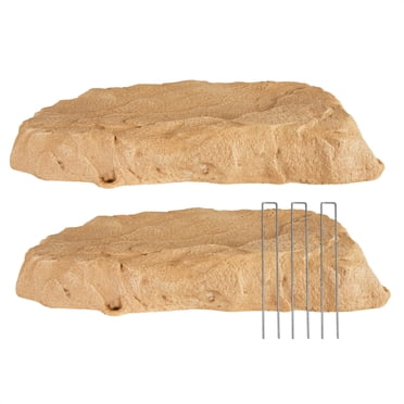 Sunnydaze Outdoor Flat Polyresin Landscape Rock Septic Cover with Stakes - Sand - 3.5" - 2pk