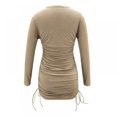 thumbnail image 4 of Ladies Sexy  Neck Solid Color Ruffled Tie Long Sleeve Women Casual Dress, 4 of 9