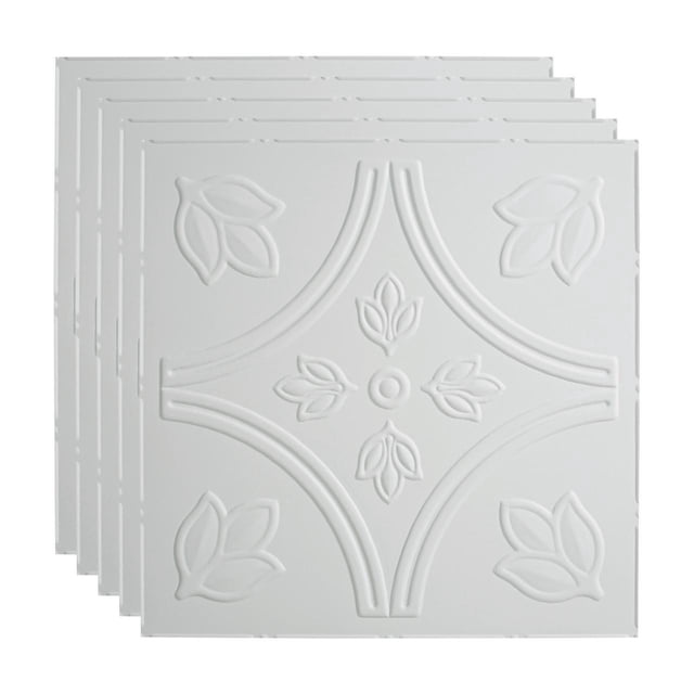 Fasade Traditional Style 5 Vinyl 2ft x 2ft Lay-In Ceiling Panel Gloss White 5 Pack