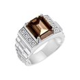 thumbnail image 3 of RYLOS Men's Rings Sterling Silver Designer Style 10X8MM Emerald Cut Shape Gemstone & Diamonds Smoky Quartz June Birthstone Rings For Men Size 10, 3 of 4